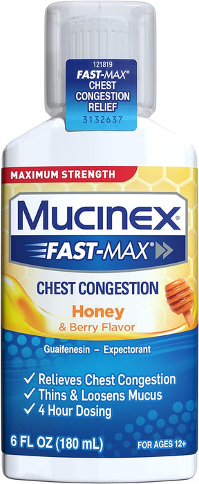 Mucinex Fast-Max Maximum Strength Chest Congestion, Symptom Relief, Honey-Berry, 6 Fl Oz