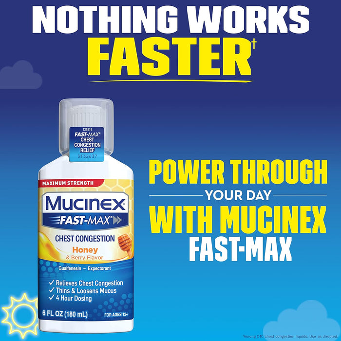 Mucinex Fast-Max Maximum Strength Chest Congestion, Symptom Relief, Honey-Berry, 6 Fl Oz