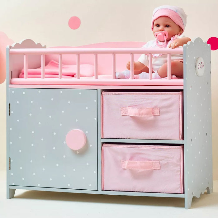 Olivia's Little World - Polka Dots Princess Baby Doll Crib with Cabinet and Cubby