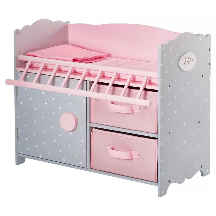 Olivia's Little World - Polka Dots Princess Baby Doll Crib with Cabinet and Cubby