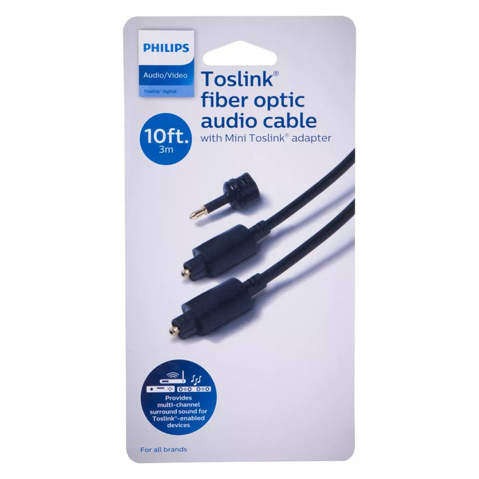 Philips 10' Toslink Digital Fiber Optic Cable with Mini Adapter - Black