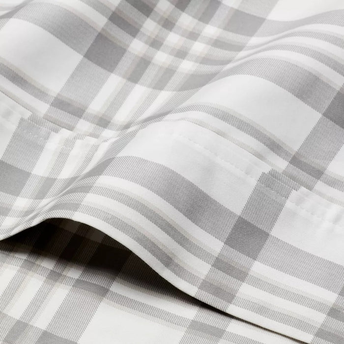 Standard 400 Thread Count Performance Printed Pillowcase Plaid Twill Gray - Threshold