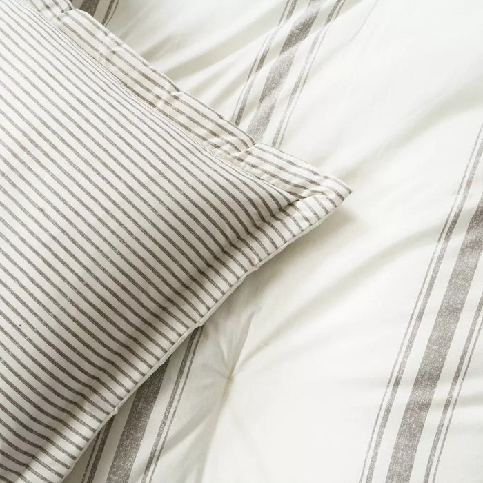 Lush Décor 3pc California King Farmhouse Stripe Reversible Oversized Cotton Comforter Set Gray