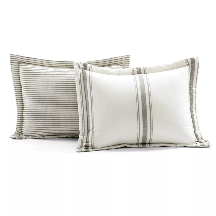 Lush Décor 3pc California King Farmhouse Stripe Reversible Oversized Cotton Comforter Set Gray
