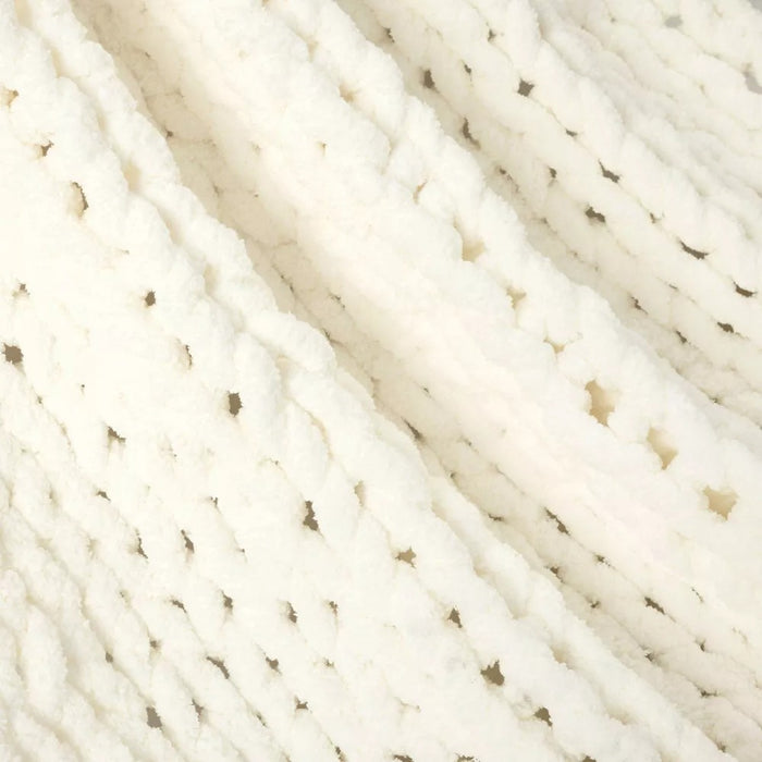 40"x50" Hygge Soft Cozy Chunky Knitted Throw Blanket Ivory - Lush Décor