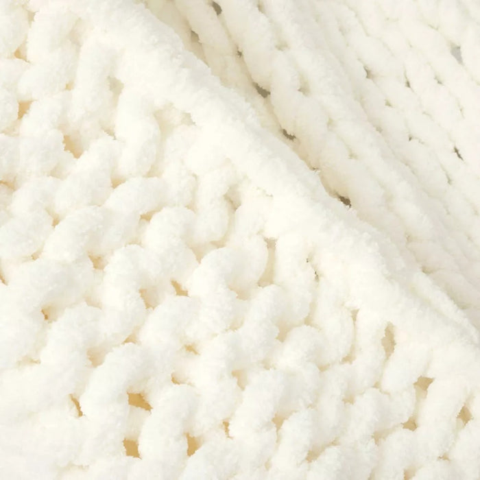 40"x50" Hygge Soft Cozy Chunky Knitted Throw Blanket Ivory - Lush Décor