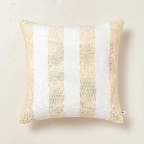 18"x18" Bold Stripe Indoor/Outdoor Square Throw Pillow Gold/Cream - Hearth & Hand with Magnolia
