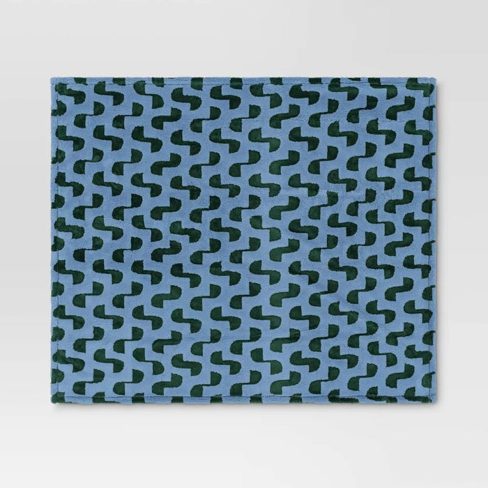 Patterned Angular Geometric Jacquard Faux Shearling Throw Blanket Blue - Room Essentials