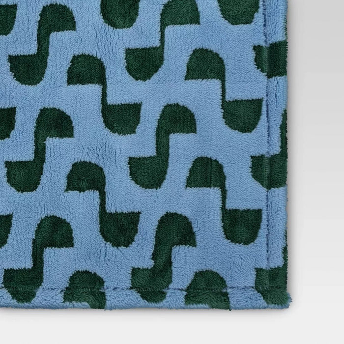 Patterned Angular Geometric Jacquard Faux Shearling Throw Blanket Blue - Room Essentials