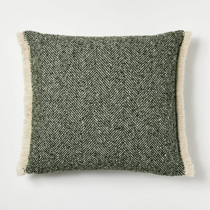 Herringbone with Frayed Edges Square Throw Pillow Green/Cream - Threshold designed with Studio McGee