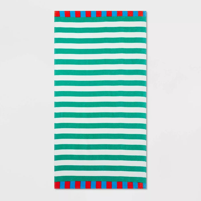 Striped Beach Towel Green/White - Sun Squad