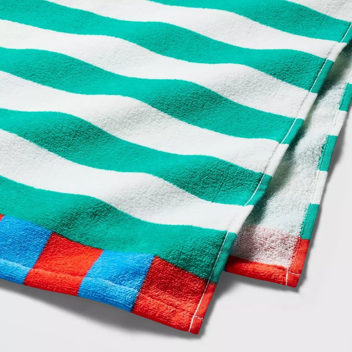 Striped Beach Towel Green/White - Sun Squad