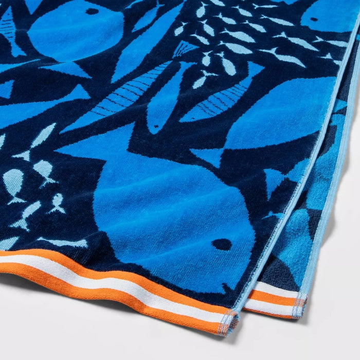 XL Jacquard Fish Beach Towel Navy - Sun Squad