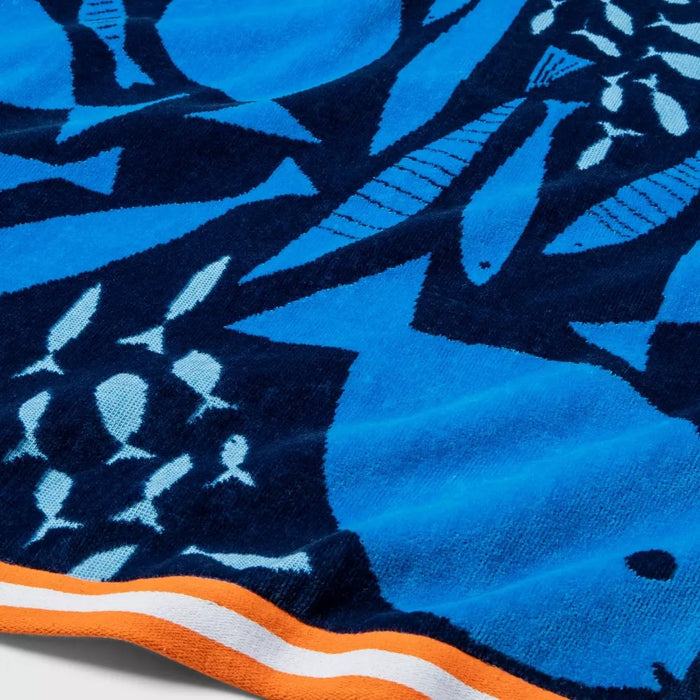 XL Jacquard Fish Beach Towel Navy - Sun Squad
