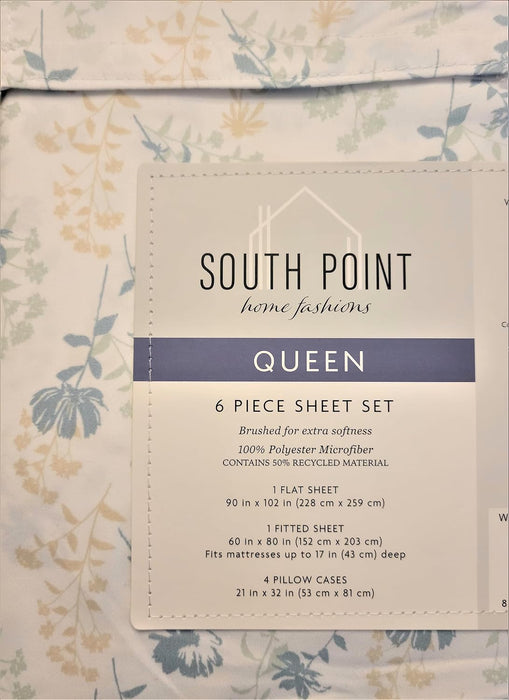 6 Piece Sheet Set Extra Soft Brushed Mircrofiber, Queen (U.S. Standard) (Jasmine Floral)