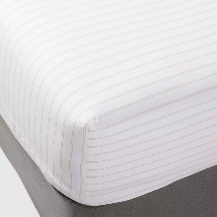 Twin 300 Thread Count Ultra Soft Printed Fitted Sheet Khaki Stripe - Threshold
