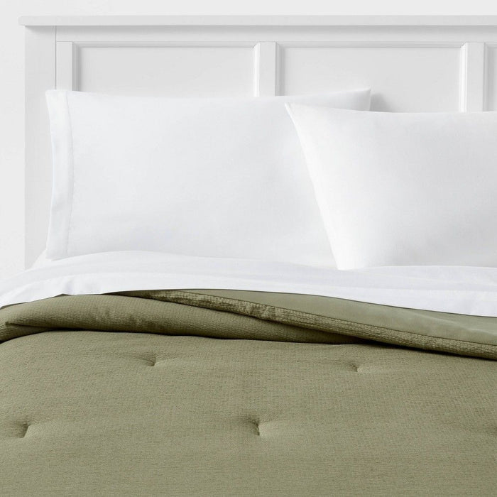 Full/Queen Microfiber Micro Texture Comforter Olive Green - Room Essentials