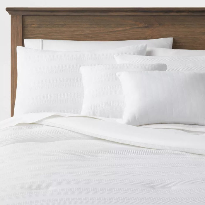 5pc Full/Queen Woven Waffle Stripe Comforter Set White - Threshold