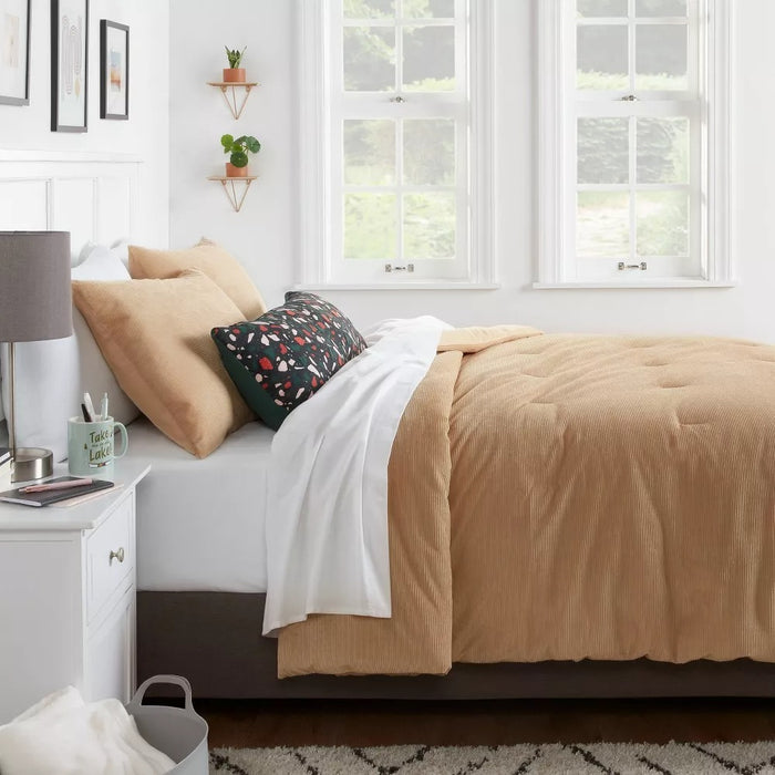 Twin/ Twin Extra Long Corduroy Plush Comforter Khaki - Room Essentials