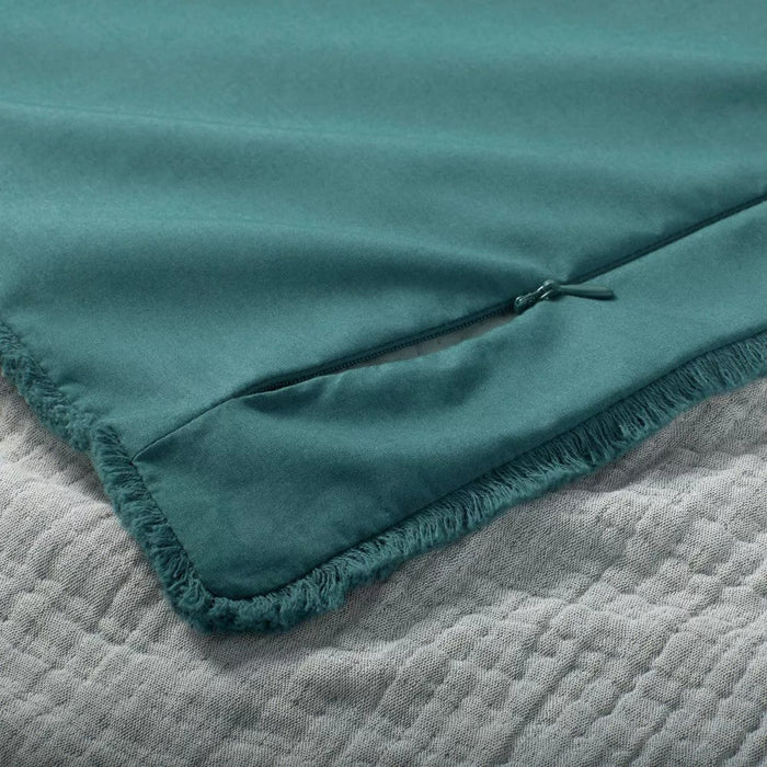 Full/Queen Textured Chambray Cotton Comforter & Sham Set Dark Teal Blue - Casaluna