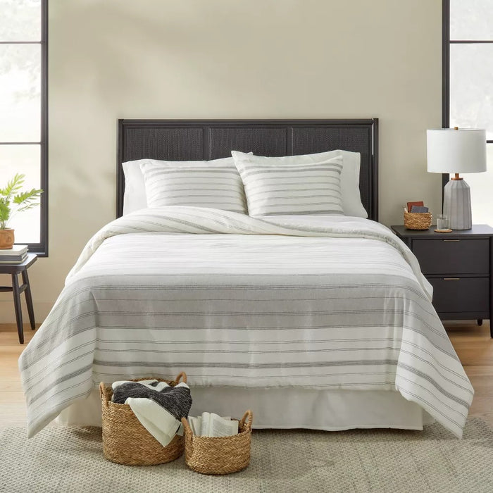 3pc Full/Queen Alternating Pinstripe Comforter & Sham Set Gray/Cream - Hearth & Hand with Magnolia