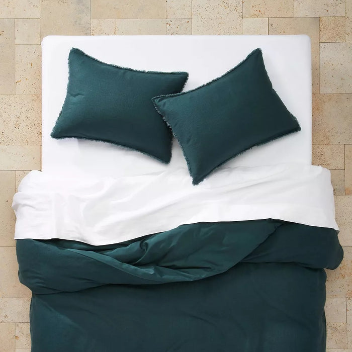 King Heavyweight Linen Blend Duvet Cover & Sham Set Dark Teal Blue - Casaluna