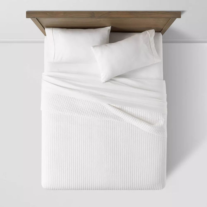 King Washed Cotton Sateen Quilt White - Threshold