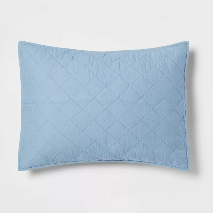 King Diamond Stitch Cotton Linen Quilt Sham Light Blue - Threshold