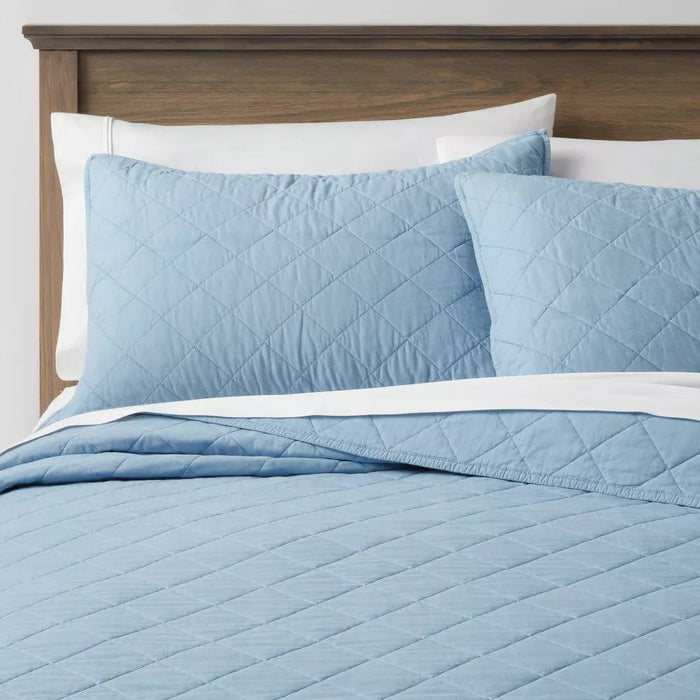 King Diamond Stitch Cotton Linen Quilt Sham Light Blue - Threshold