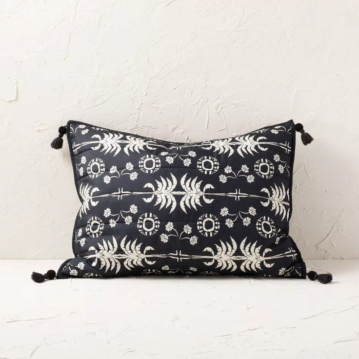 Standard Palm Frond Printed Quilt Sham Black/Off-White - Opalhouse designed with Jungalow