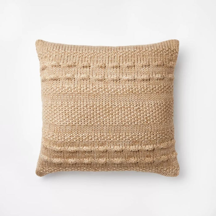 Bobble Knit Striped Square Throw Pillow Beige - Threshold designed with Studio McGee