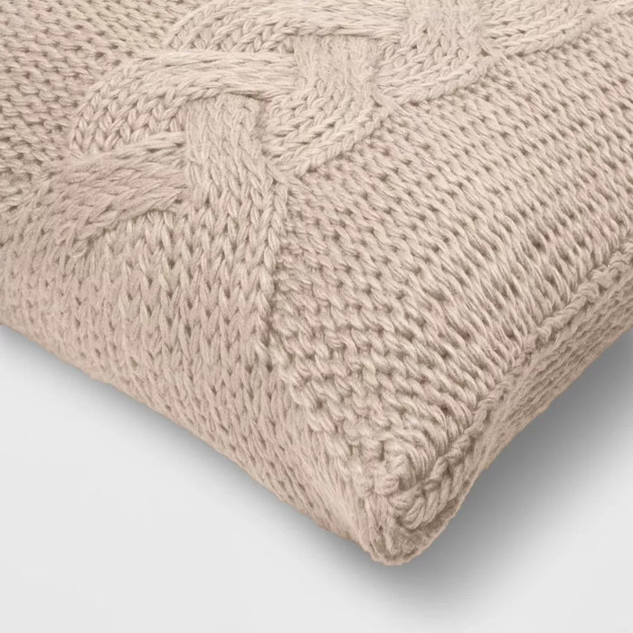 Oversized Cable Knit Square Throw Pillow Beige - Threshold