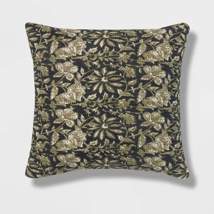 Square Double Cloth Printed Decorative Throw Pillow Navy/Green/Cream - Threshold