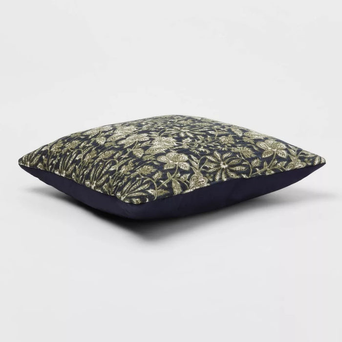 Square Double Cloth Printed Decorative Throw Pillow Navy/Green/Cream - Threshold