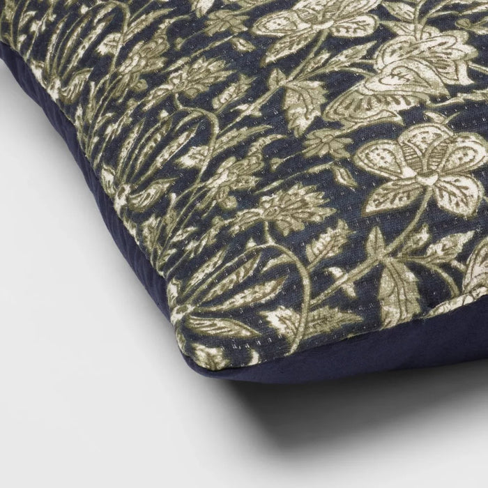 Square Double Cloth Printed Decorative Throw Pillow Navy/Green/Cream - Threshold