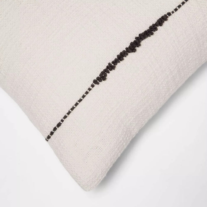 Embroidered Thin Line Lumbar Throw Pillow Black/Cream - Threshold