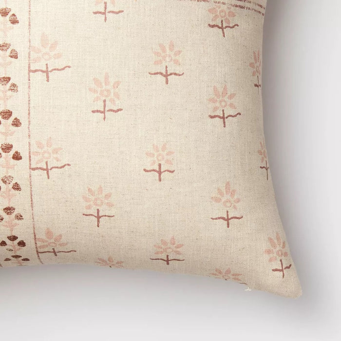 Printed Patchwork Square Throw Pillow with Tassel Zipper Cream/Mauve - Threshold designed