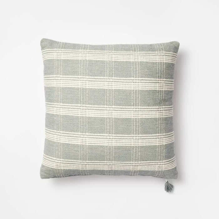 Woven Plaid Square Throw Pillow with Tassel Zipper Light Green/Cream -Threshold designed with Studio