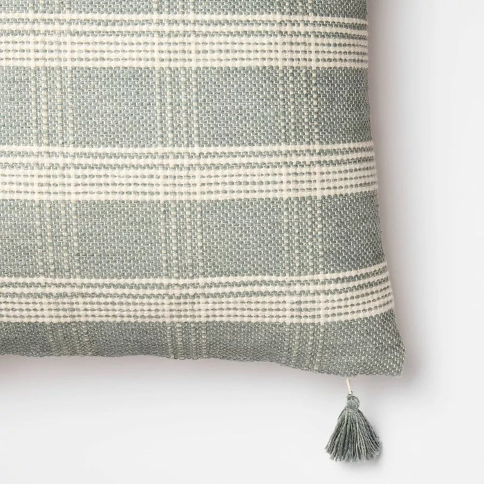 Woven Plaid Square Throw Pillow with Tassel Zipper Light Green/Cream -Threshold designed with Studio