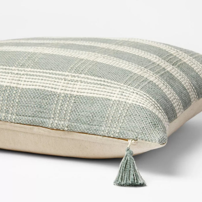 Woven Plaid Square Throw Pillow with Tassel Zipper Light Green/Cream -Threshold designed with Studio