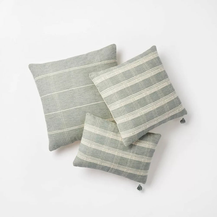 Woven Plaid Square Throw Pillow with Tassel Zipper Light Green/Cream -Threshold designed with Studio