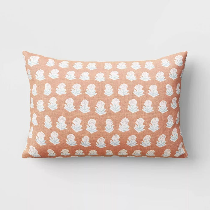 Block Print Lumbar Throw Pillow Orange/Peach - Threshold