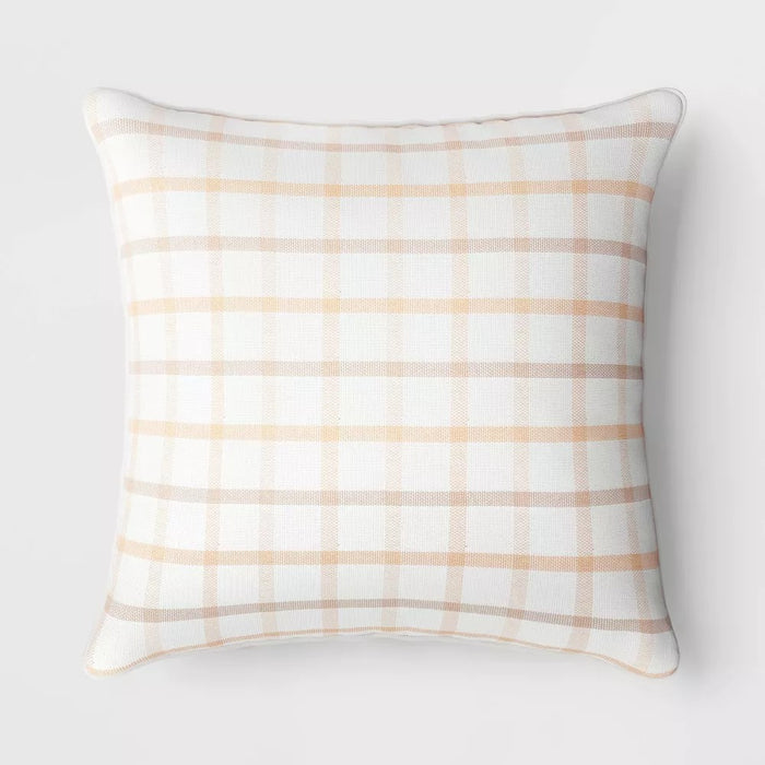 Woven Grid Square Throw Pillow Peach White/Orange/Light Taupe - Threshold