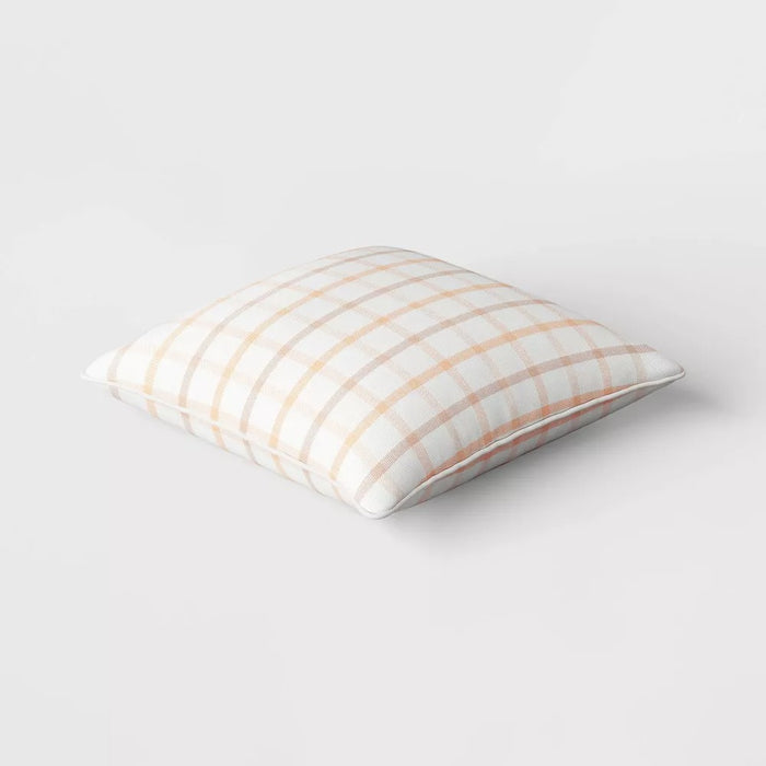 Woven Grid Square Throw Pillow Peach White/Orange/Light Taupe - Threshold