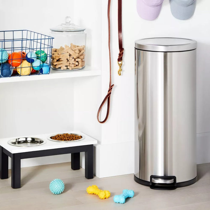 30L Round Step Trash Can Silver - Brightroom