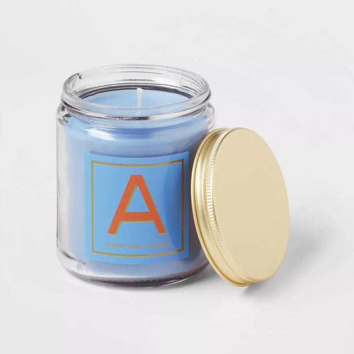 7oz Scented Monogram Letter 'A' Candle with Gold Matte Lid Dark Yellow - Opalhouse