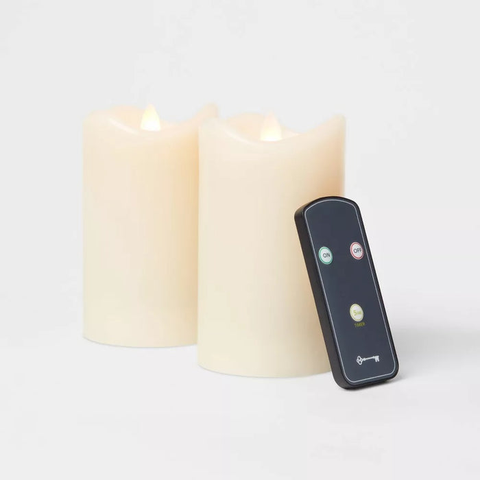 2pk 5" x 3" LED Flickering Flame Candle Cream - Threshold