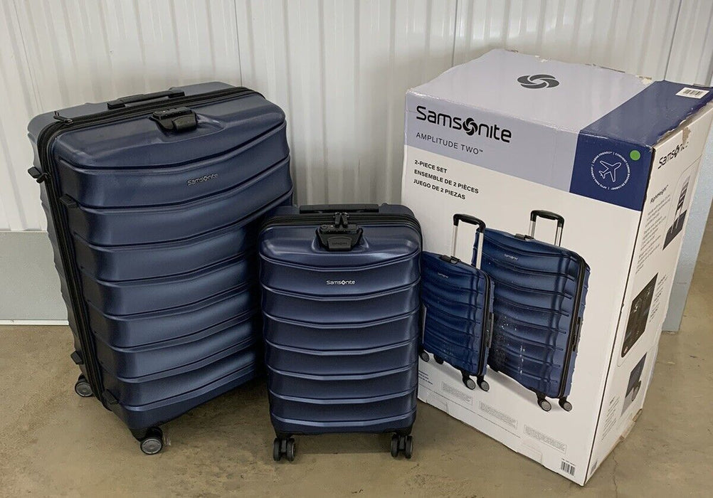 2 PIECE Samsonite Amplitude Hardside Blue Luggage Set Carryon Checked Spinner