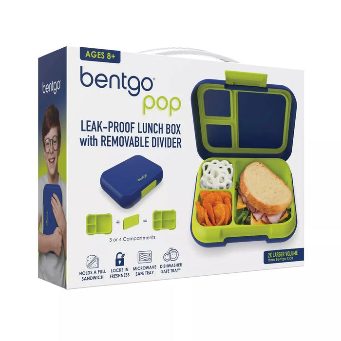 Bentgo Pop Leakproof Bento-Style Lunch Box with Removable Divider-3.4 Cup - Navy Blue/Chartreuse