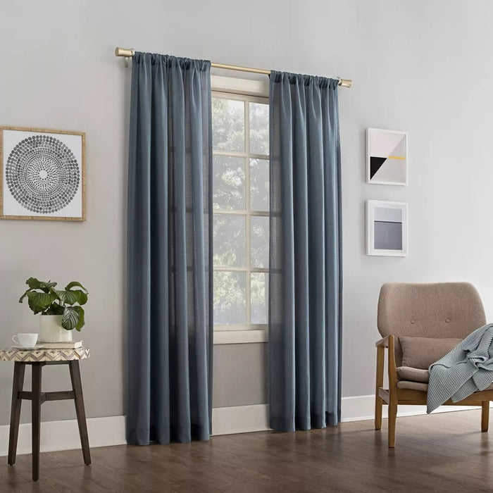 84"x54" Amalfi Rod Pocket Sheer Window Curtain Panel Denim Blue - No. 918